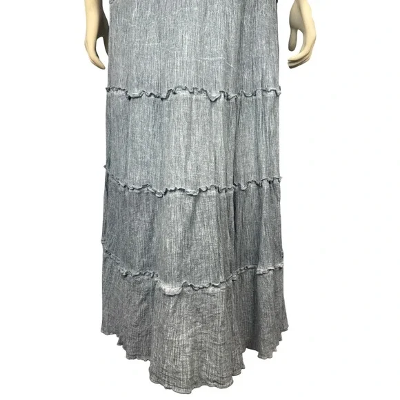 The Pyramid Collection XL Maxi Dress Blue Grey Ruffle Tiered Sleeveless‎ Lined - Picture 8 of 14